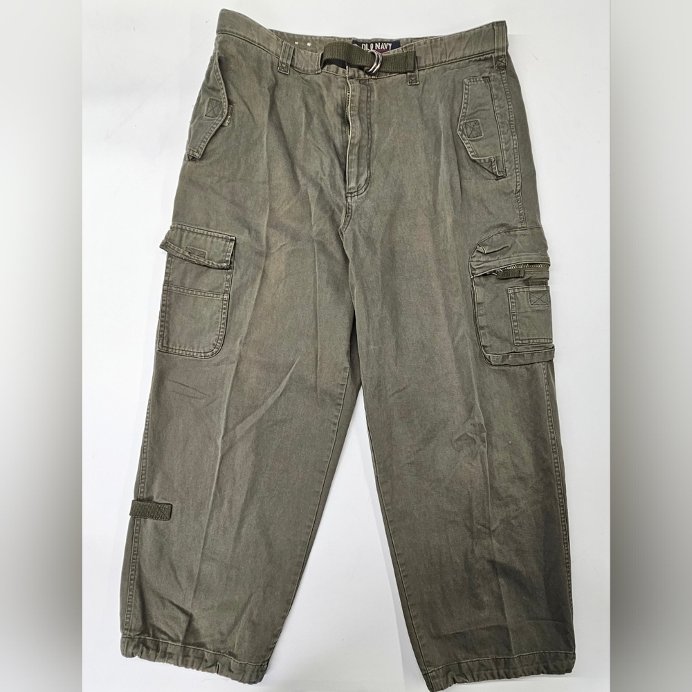 VINTAGE Old Navy Green Khaki Cargo Pants Military Tactical Y2K Mens 38x32